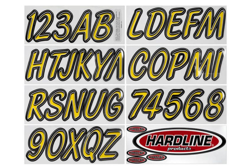 Hardline YEBKG400 Boat Lettering Registration Kit 3 in. - 400 Yellow/Black
