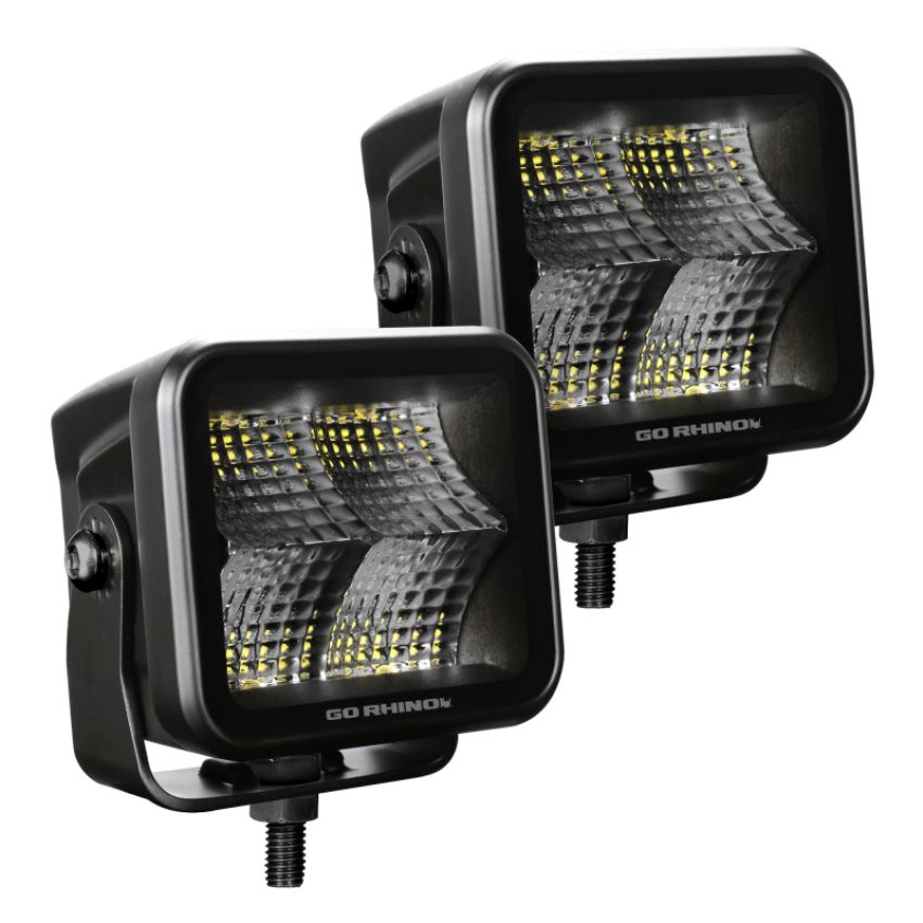 Go Rhino 750400321FCS Xplor Blackout Series Cube LED Flood Light Kit (Surface/Threaded Stud Mnt) 3x3 - Blk (Pair)