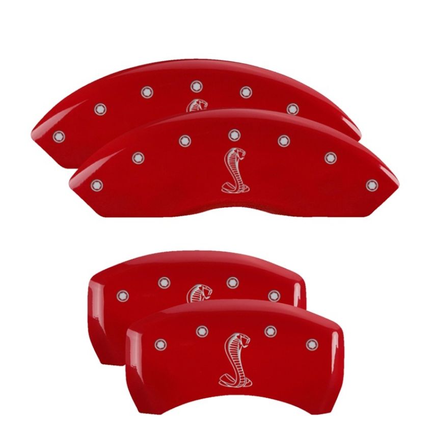 MGP 10197SSNKRD 4 Caliper Covers Engraved Front & Rear Tiffany Snake Red finish silver ch