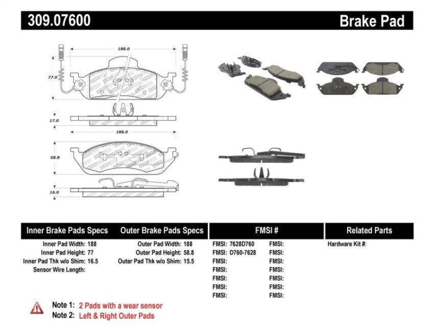 Stoptech 309.07600 Performance Brake Pads