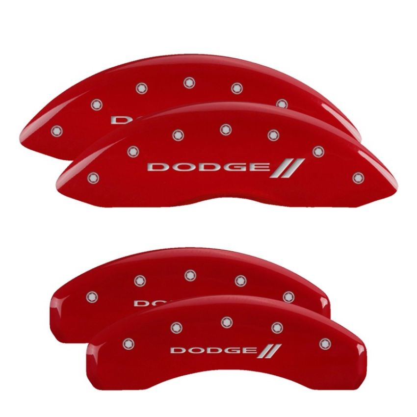 MGP 12043SDD3RD 4 Caliper Covers Engraved Front & Rear With stripes/Dodge Red finish silver ch