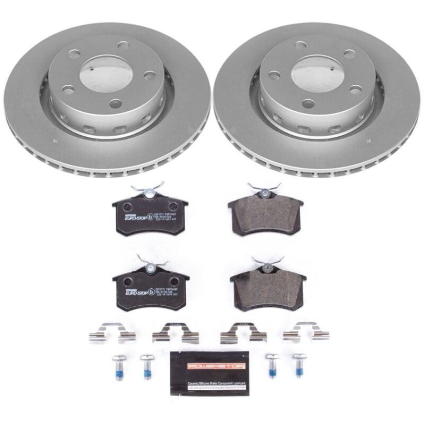 PowerStop ESK4844 Genuine Geomet Coated Rotors, ECE-R90 Brake Pads + Hardware Kit