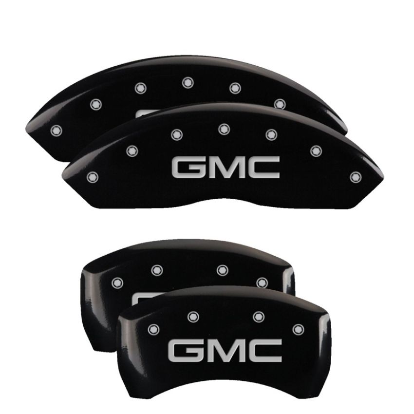 MGP 34209SGMCBK 4 Caliper Covers Engraved Front & Rear GMC Black finish silver ch