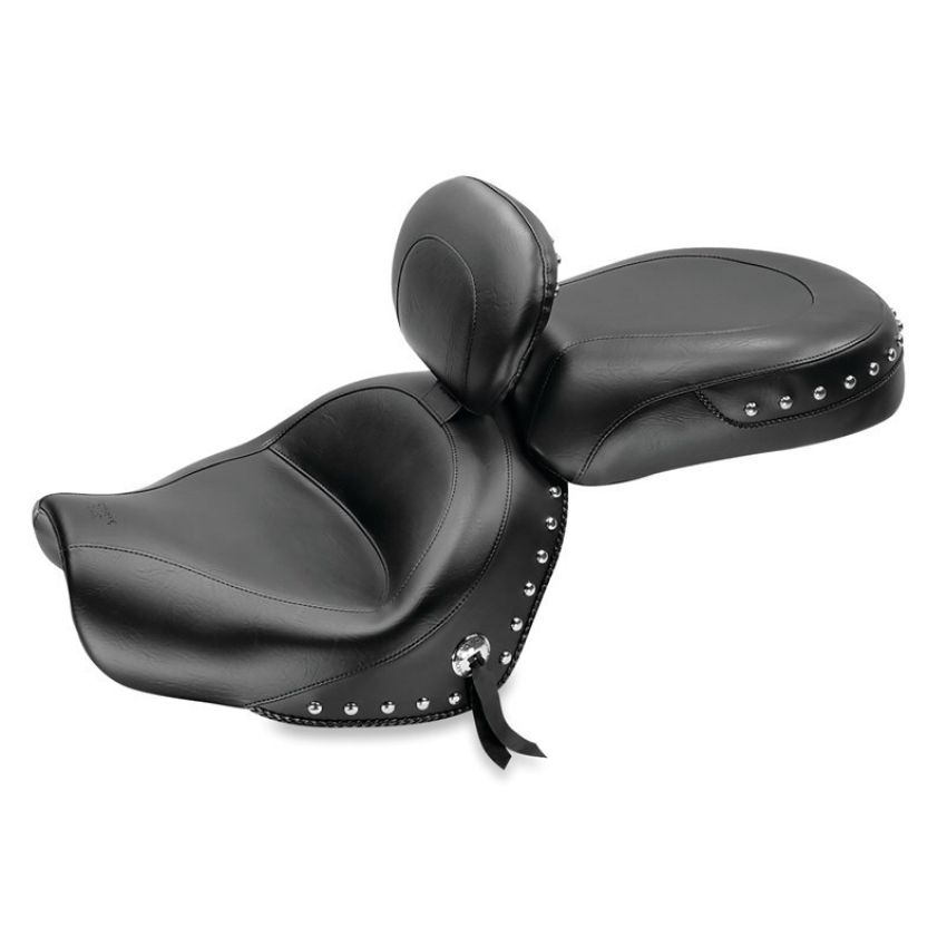 Mustang Motorcycle 79570 Mustang 09-17 Yamaha V-Star 950, 950 Tourer Std Touring 2PC Seat w/Driver Backrest Studs - Black