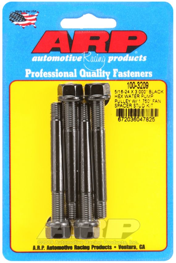 ARP 100-3209 5/16-24 X 3.000 Black Hex Water Pump Pulley w/ 1.750in Fan Spacer Stud Kit
