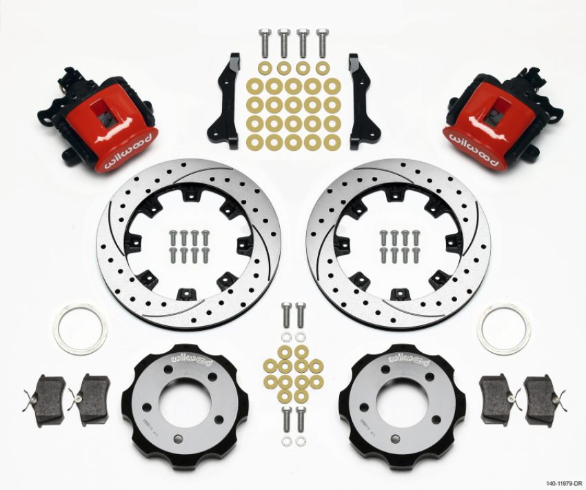 Wilwood 140-11979-DR Combination Parking Brake Rear Kit 12.19in Drilled Red 2006-Up Civic / CRZ
