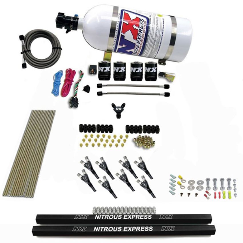 Nitrous Express 91006-10 PRO-SHK/GAS (200,300,400,500,600HP) 4 SOLENOIDS WITH RAILS AND 10LB BOTTLE