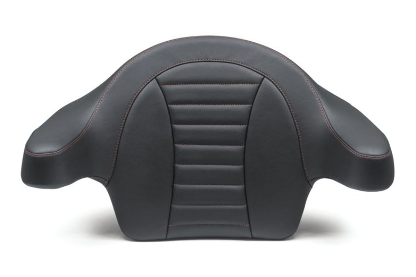 Mustang Motorcycle 79014AB Mustang 14-21 HD FL Touring Extended Arm Wrap-Around Backrest Deluxe - Black w/Red Stitching