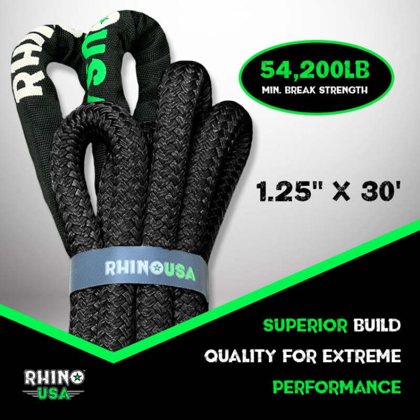 Rhino USA KROPE-1.25X30-BLK Kinetic Energy Recovery Rope (1.25In X 30Ft) Black
