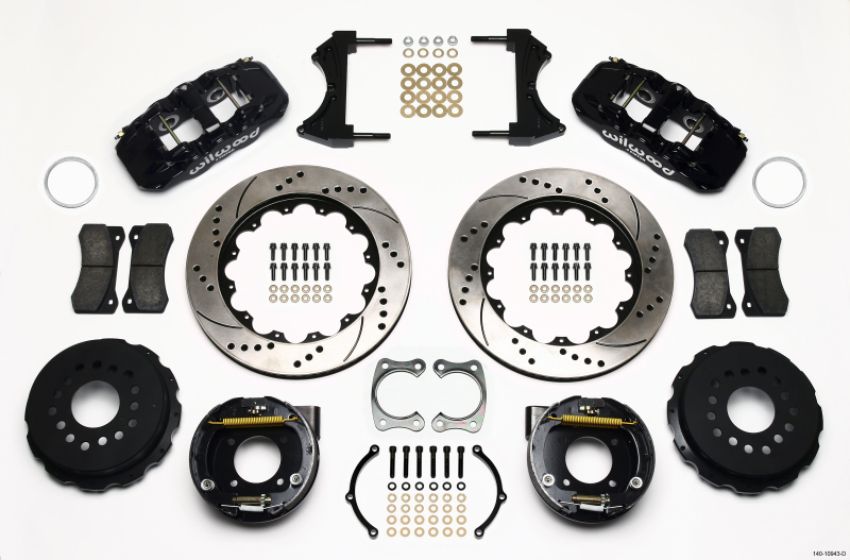 Wilwood 140-10943-D AERO4 Rear P-Brake Kit 14.00in Drilled Chevy 12 Bolt w/ C-Clips