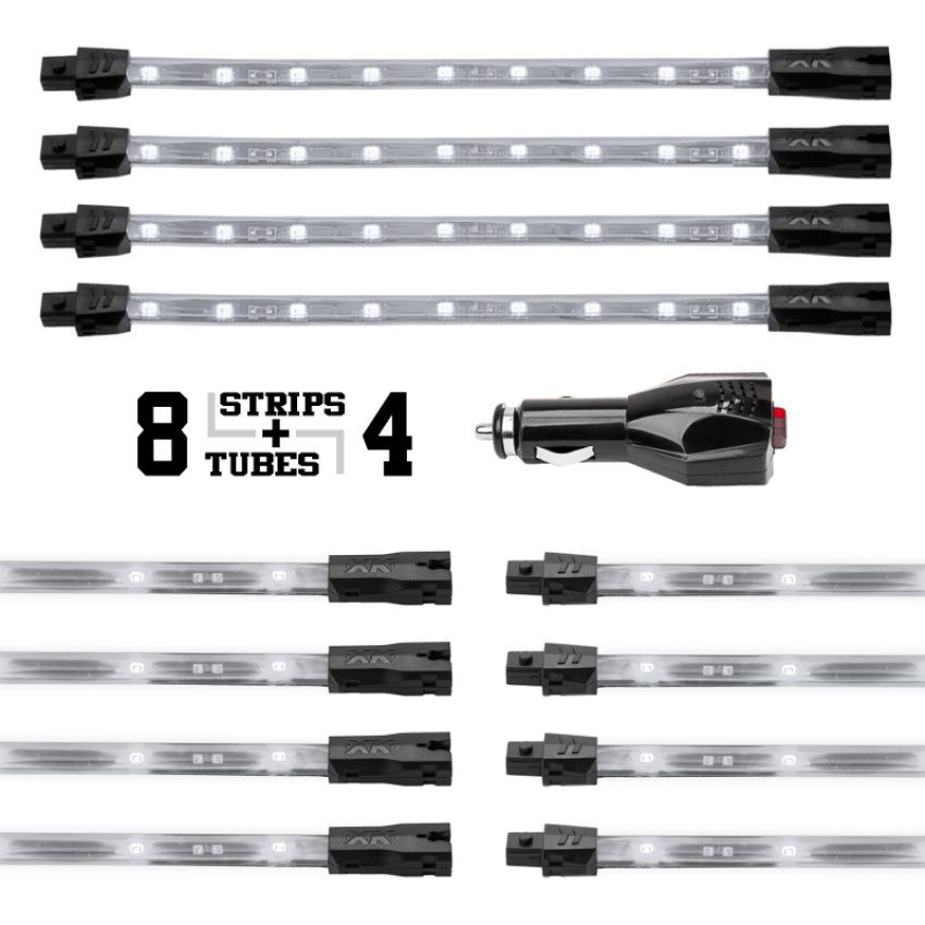XKGLOW XK041005-W XK Glow Strip Single Color Underglow LED Accent Light Car/Truck Kit White - 8x24In Tube + 4x8In