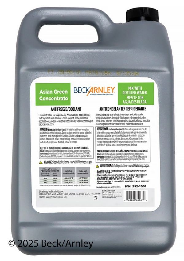 BECK/ARNLEY 252-1001 COOLANT  GREEN