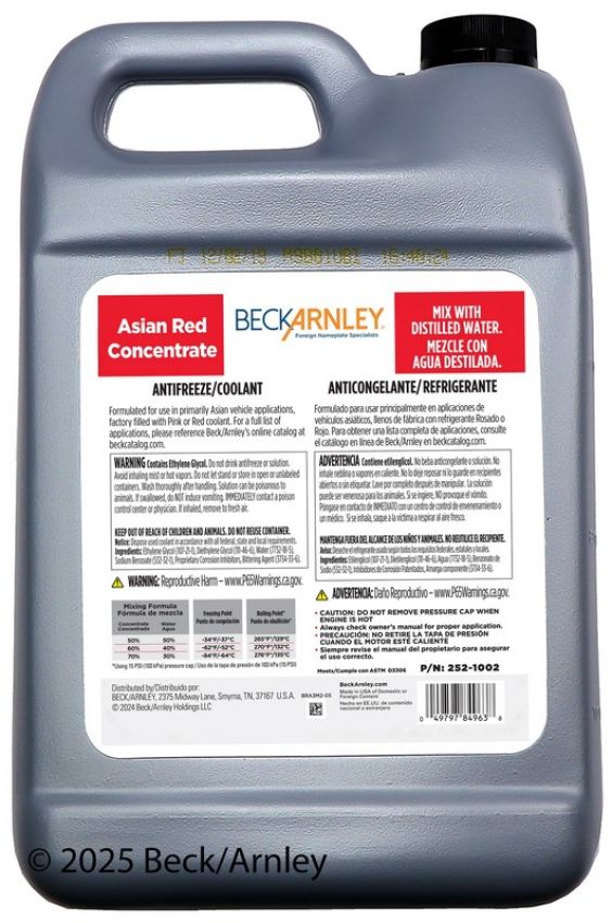 BECK/ARNLEY 252-1002 COOLANT  RED