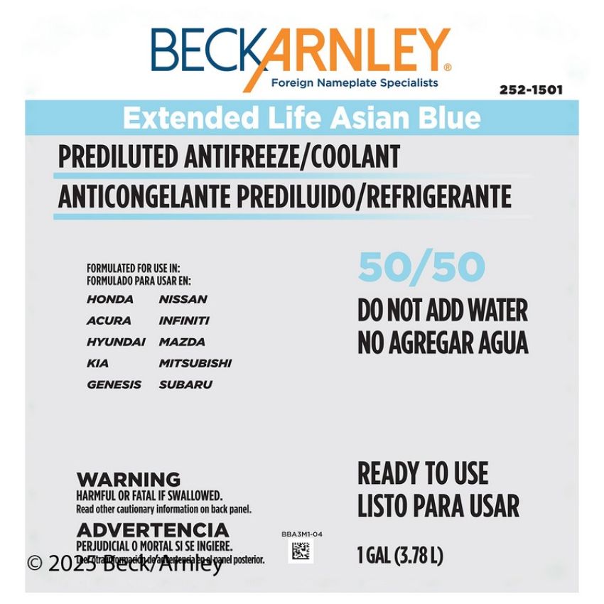 BECK/ARNLEY 252-1501 COOLANT  BLUE