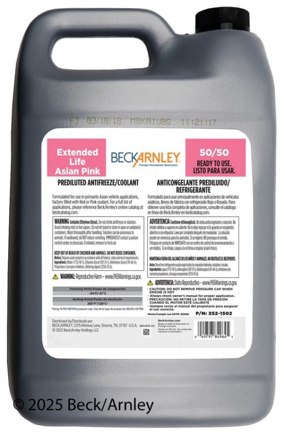 BECK/ARNLEY 252-1502 COOLANT  PINK
