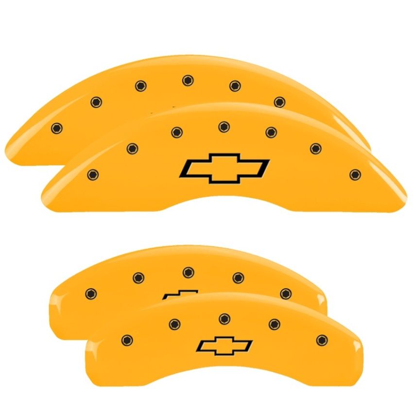 MGP 14241SBOWYL 4 Caliper Covers Engraved Front & Rear Bowtie Yellow finish black ch