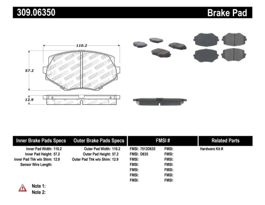 Stoptech 309.06350 Performance 94-97/99-05 Miata w/Normal Suspension Front Brake Pads D635