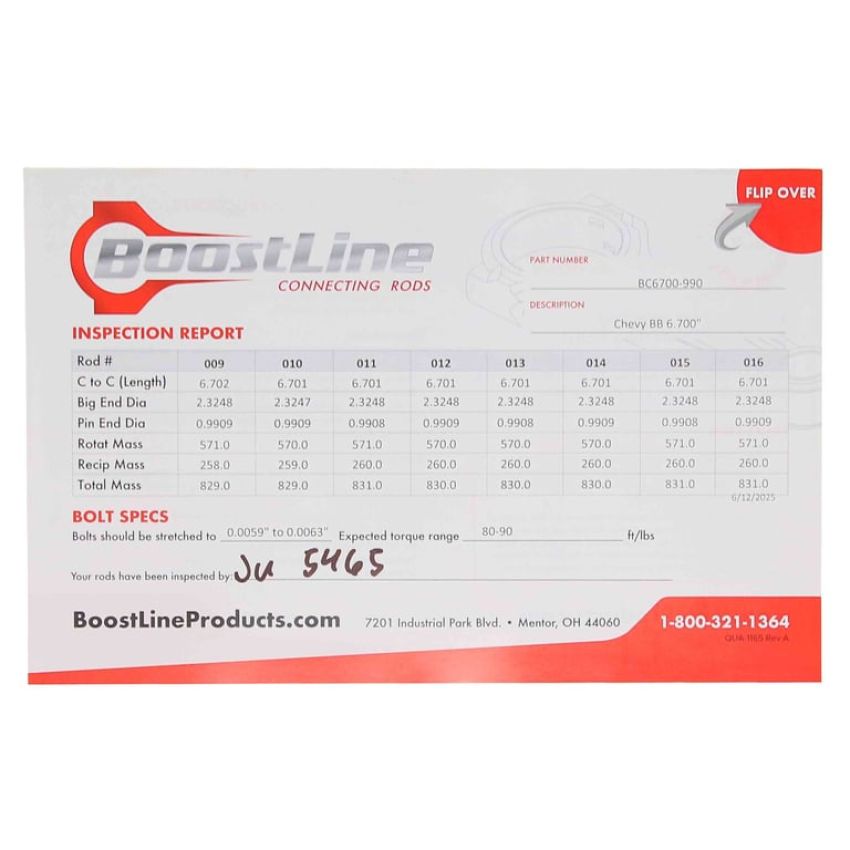 Boostline BC6700990 Connecting Rod Set, Chevy Big Block, 6.700 in. Length, ARP2000, Set of 8