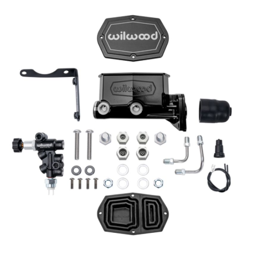 Wilwood 261-16797-BK Mopar Compact Tandem Master Cylinder Kit w/ Combination Valve 1in Bore - Black