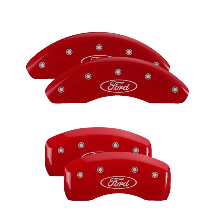 MGP 10106SFRDRD 4 Caliper Covers Engraved Front & Rear Oval logo/Ford Red finish silver ch