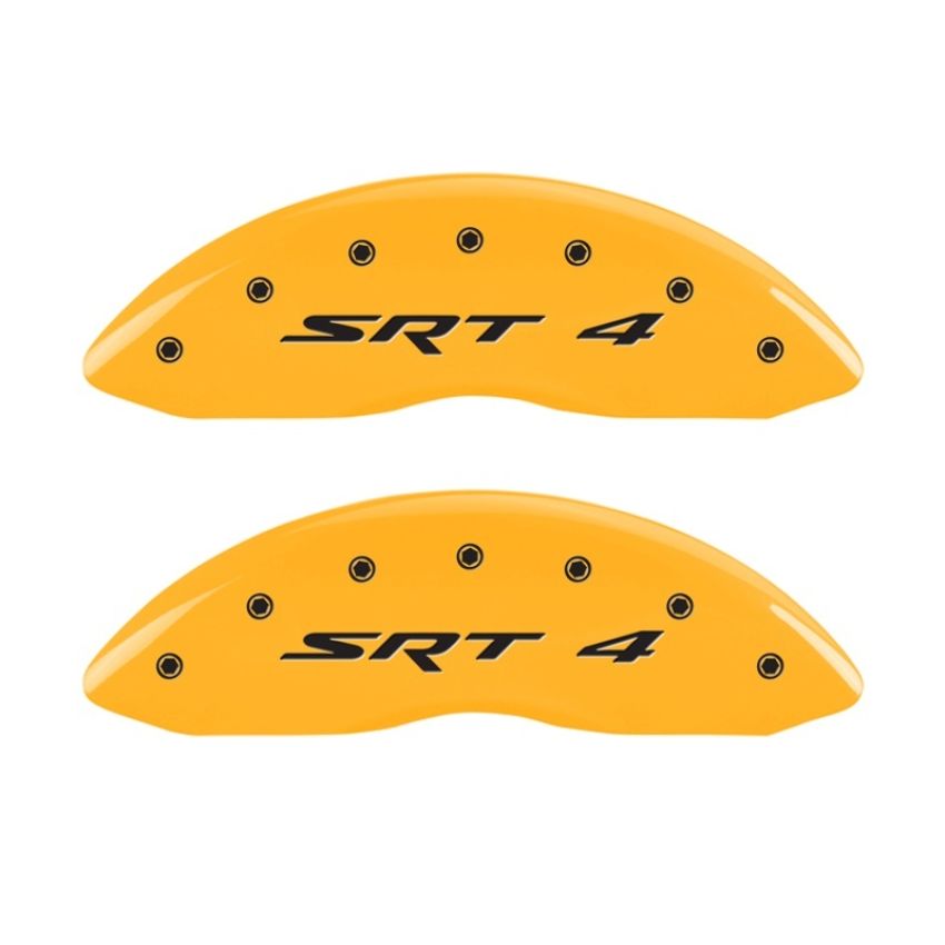 MGP Front set 2 Caliper Covers Engraved Front SRT4 Yellow finish black ch
