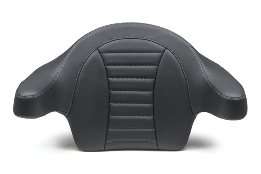 Mustang Motorcycle 79014GM Mustang 14-21 HD FL Touring Extended Arm Wrap-Around Backrest Deluxe - Black w/Grey Stitching
