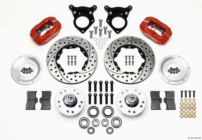 Wilwood 140-11018-DR Forged Dynalite Front Kit 11.00in Drilled Red 87-93 Mustang 5 Lug