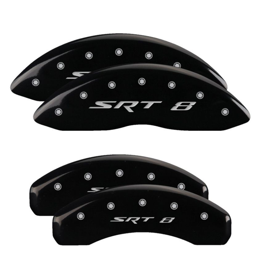 MGP 32006SSR8BK 4 Caliper Covers Engraved Front & Rear SRT8 Black finish silver ch