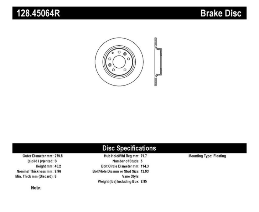 Stoptech 128.45064R 06-10 Ford Fusion / 06-10 Mazda Miata MX-5 / 03-09 Mazda 6 Drilled Right Rear Rotor