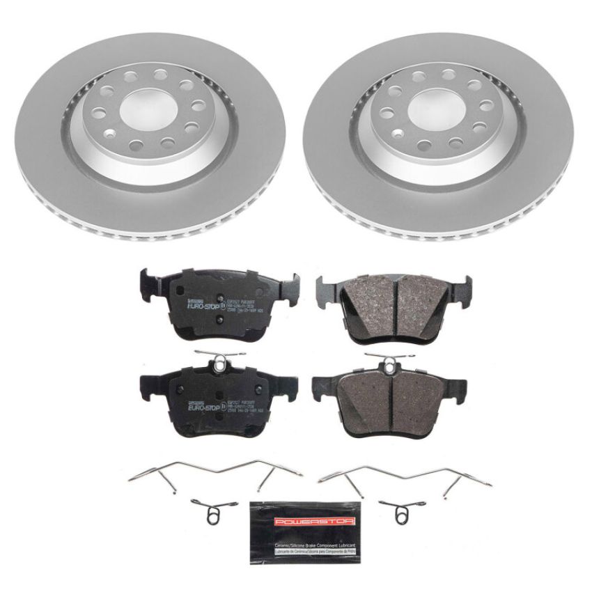 PowerStop ESK7084 Genuine Geomet Coated Rotors, ECE-R90 Brake Pads + Hardware Kit