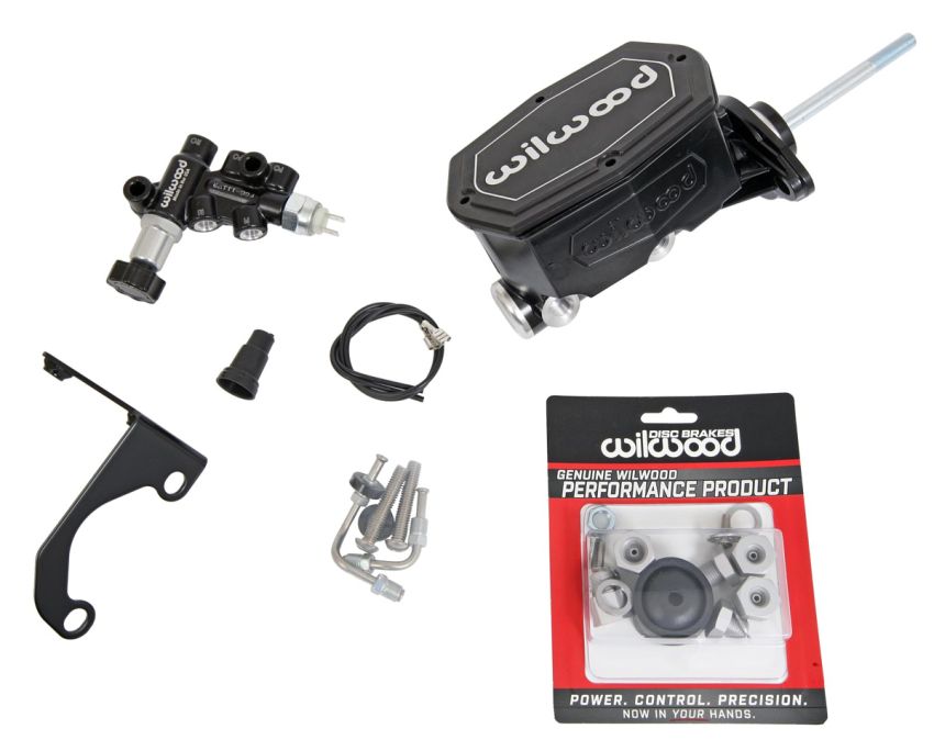 Wilwood 261-14962-BK Compact Tandem M/C - 15/16in Bore - w/Bracket and Valve (Pushrod) - Black