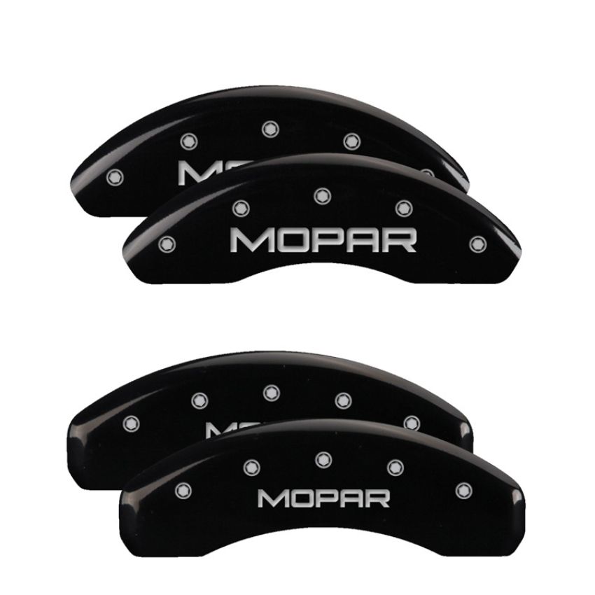 MGP 32014SMOPBK 4 Caliper Covers Engraved Front & Rear MOPAR Black finish silver ch