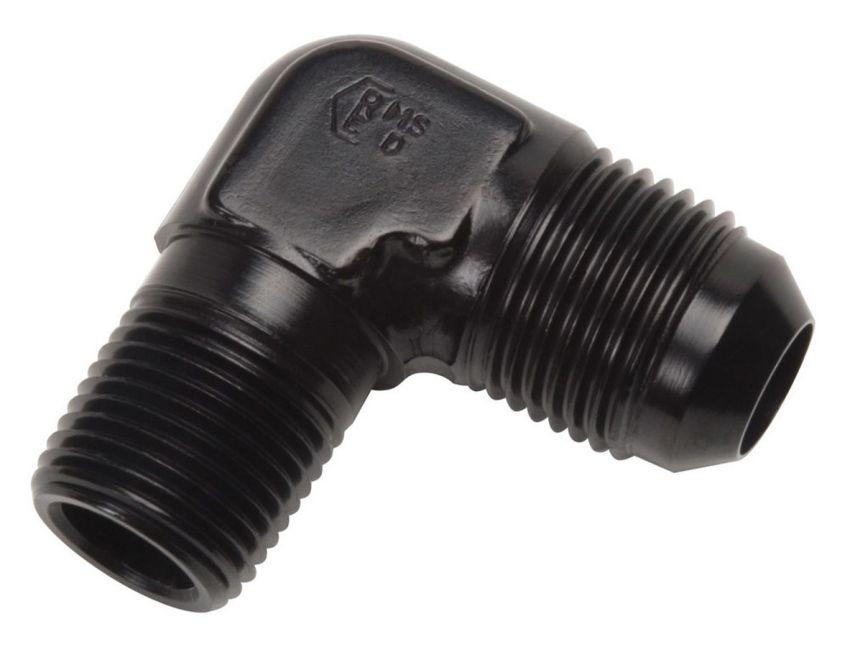 Russell Performance -6 AN to 1/4in NPT 90 Degree Flare to Pipe Adapter (Black)