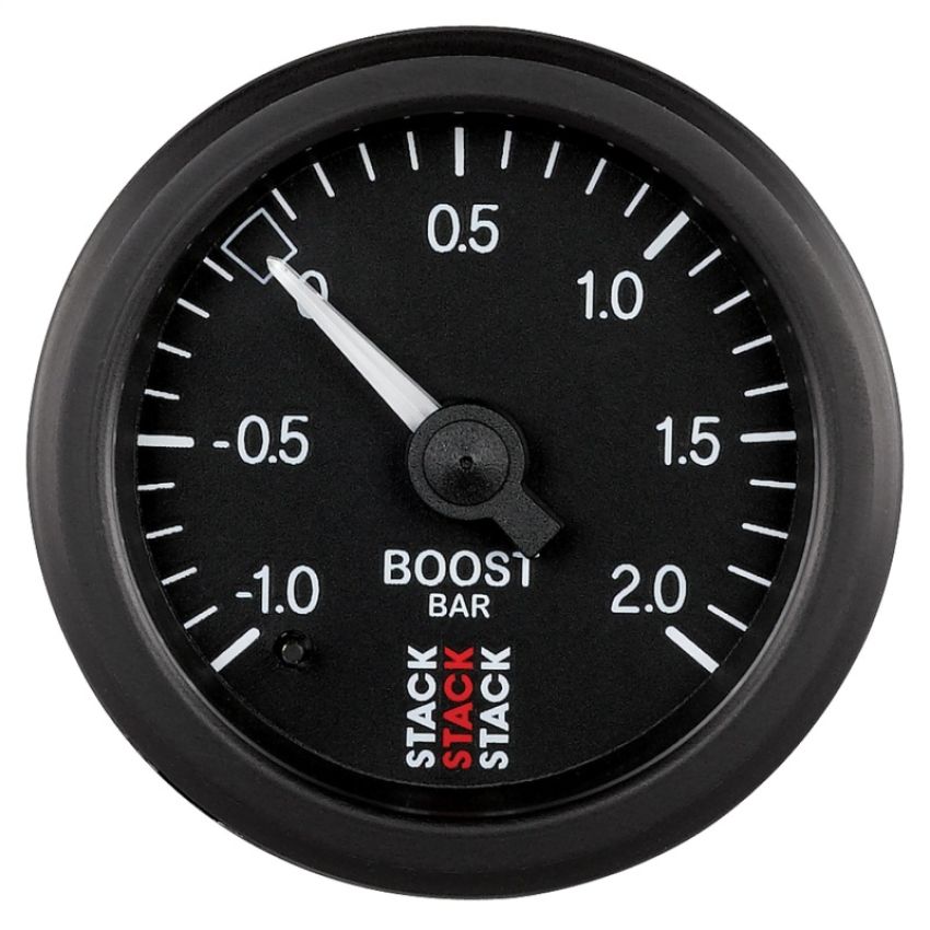 AutoMeter ST3111 Stack 52mm -1 to +2 Bar T-Fitting 0.187in Barb (M) Mechanical Boost Pressure Gauge - Black