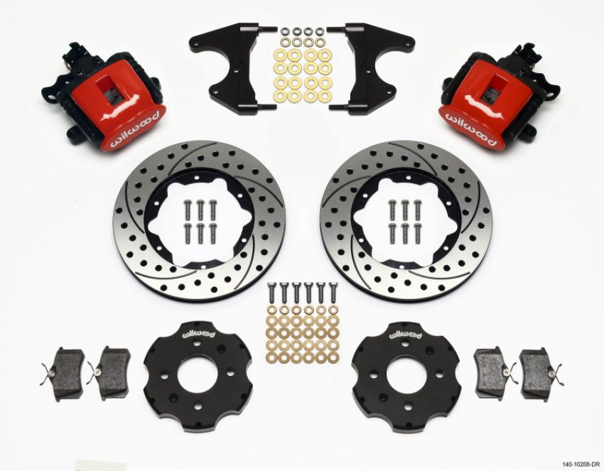 Wilwood 140-10208-DR Combination Parking Brake Rear Kit 11.00in Drilled Red Civic / Integra Drum 2.46 Hub Offset