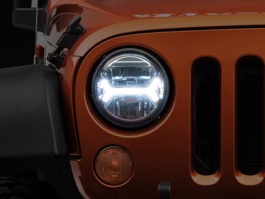 Raxiom J121872 07-18 Jeep Wrangler JK LED Halo Projector Headlights- Chrome Housing (Clear Lens)