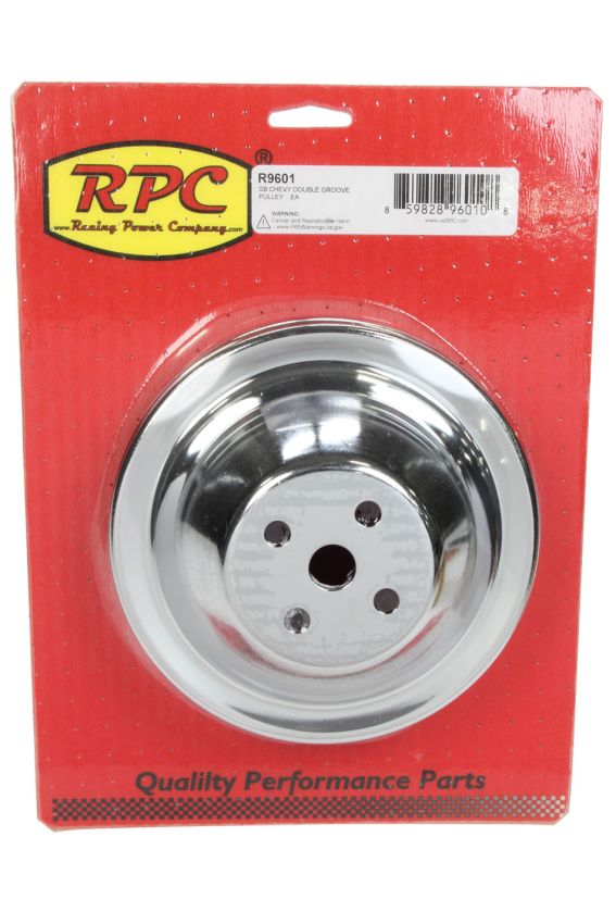 RACING POWER CO-PACKAGED RPCR9601 SBC SWP 2 GROOVE WATER P UMP PULLEY CHROME