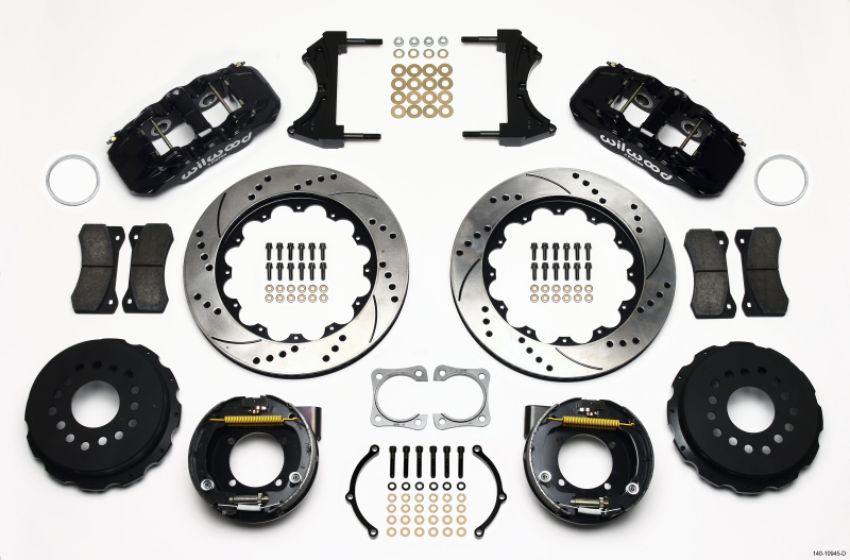 Wilwood 140-10945-D AERO4 Rear P-Brake Kit 14.00in Drilled Chevy 12 Bolt-Spec 3.15in Brng