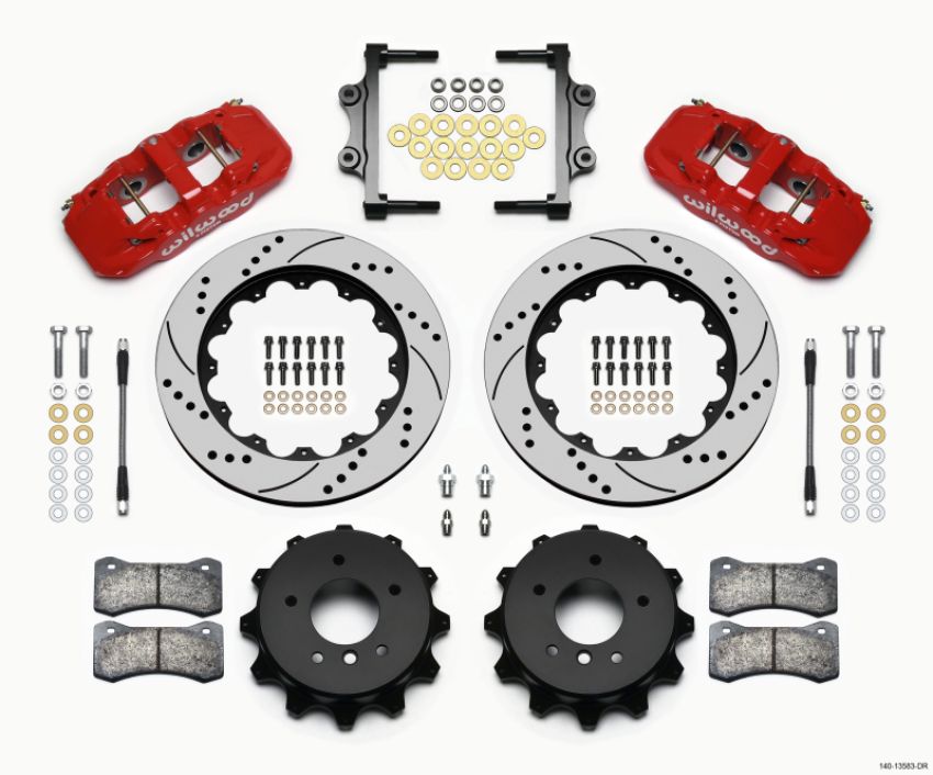 Wilwood 140-13583-DR AERO4 Rear Kit 14.00 Drilled Red 2007-2011 BMW E90 Series w/Lines