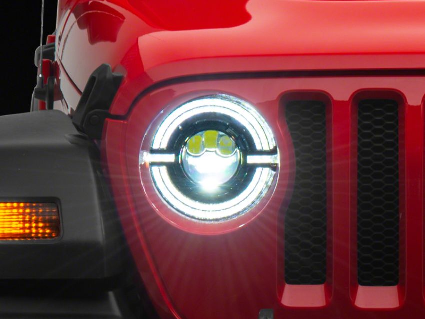 Raxiom J167045 18-23 Jeep Wrangler JL Axial Series 9-In LED Angel Eye Headlights- Blk Housing (Clear Lens)