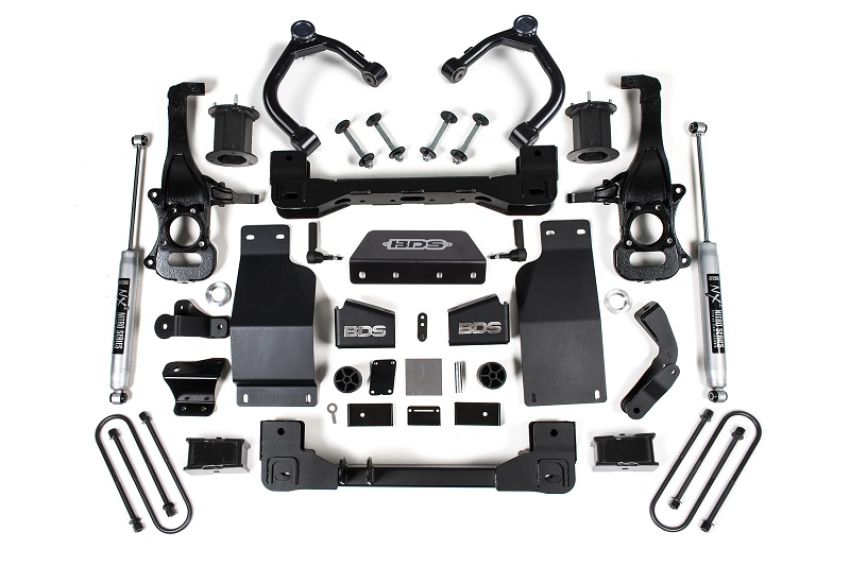 25-Up Silverado/Sierra 1500 4WD 4 Inch Suspension Lift Kit 3.0 Diesel / 2.7 Gas 3 Inch Rear Block Spacer Front Fox 2.0 PS Rear BDS Suspension