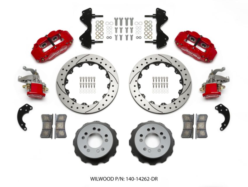 Wilwood 140-14262-DR Narrow Superlite 4R / MC4 Rear Kit 12.88 Drilled Red Currie Pro-Tour Unit Bearing Floater
