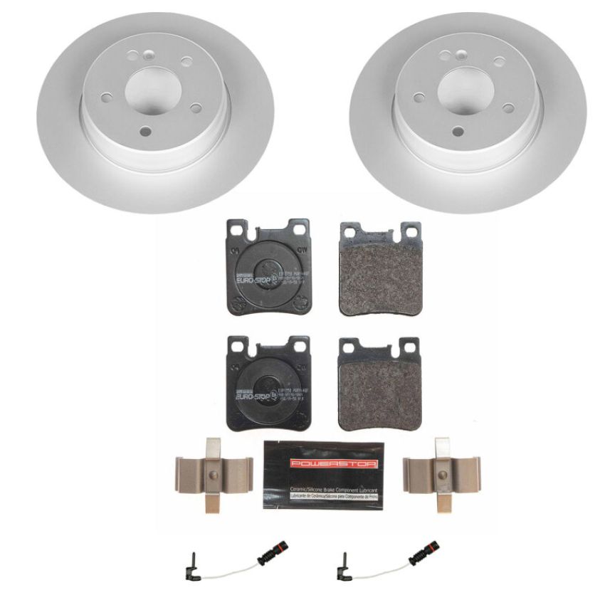 PowerStop ESK6377 Genuine Geomet Coated Rotors, ECE-R90 Brake Pads + Hardware Kit