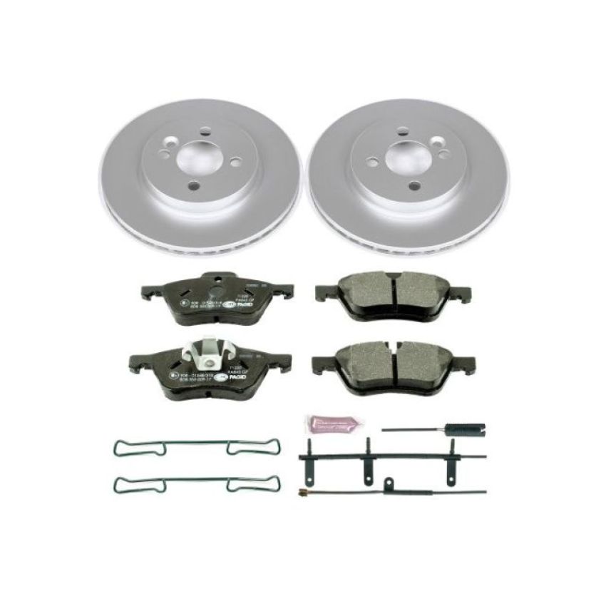 PowerStop ESK5780 Genuine Geomet Coated Rotors, ECE-R90 Brake Pads + Hardware Kit
