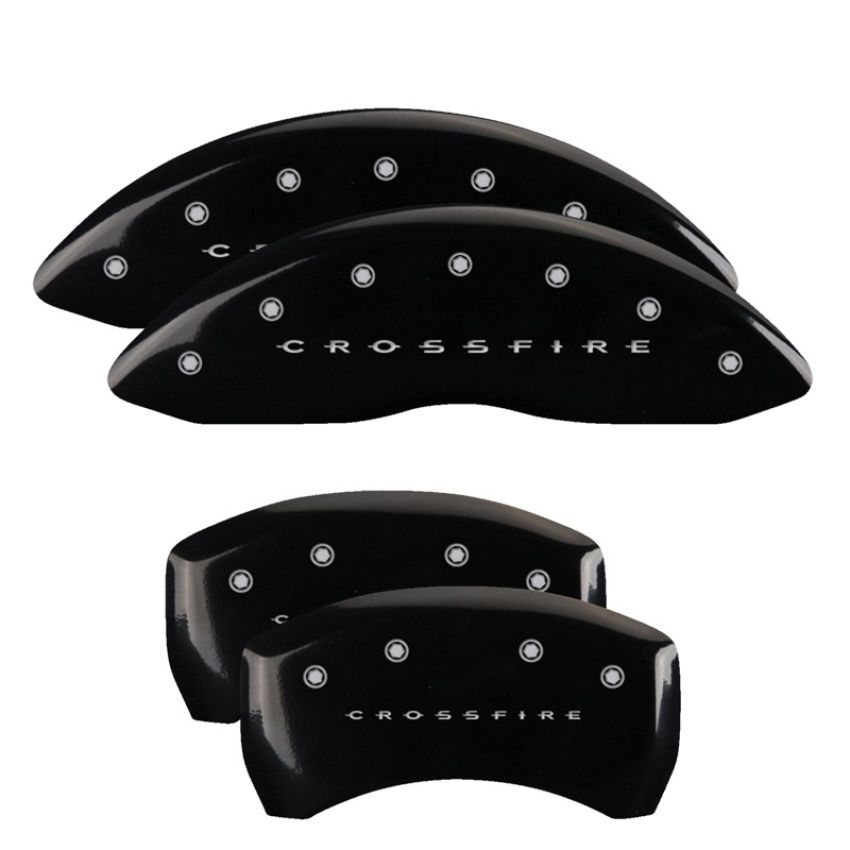 MGP 32010SCRFBK 4 Caliper Covers Engraved Front & Rear Crossfire Black finish silver ch
