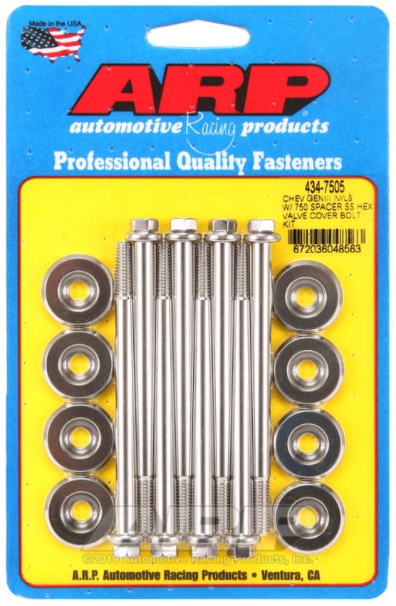 ARP 434-7505 Small Block Chevy GENIII/IV LS Series .750 Spacer Hex Valve Cover Bolt Kit - Stainless Steel