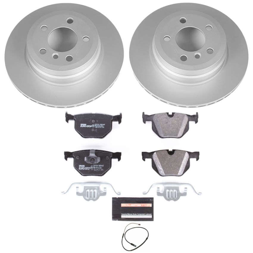 PowerStop ESK7429 Genuine Geomet Coated Rotors, ECE-R90 Brake Pads + Hardware Kit