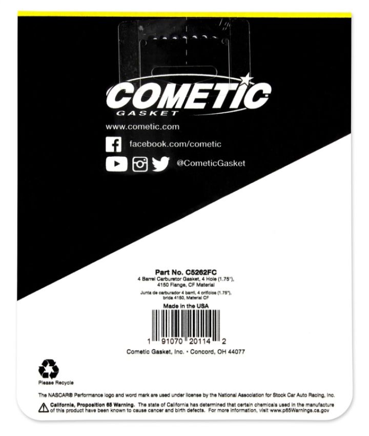 COMETIC GASKETS CAGC5262 Carb Base Plate Gasket 4-Hole .047 Thick 4150