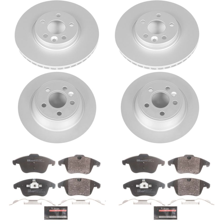 PowerStop ESK4700 Genuine Geomet Coated Rotors, ECE-R90 Brake Pads + Hardware Kit