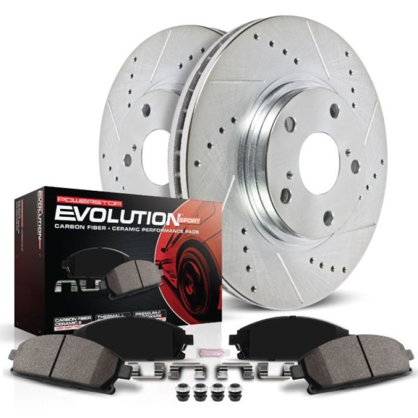 PowerStop K1237 Z23 Daily Driver Carbon-Fiber Ceramic Brake Pad and Drilled & Slotted Rotor Kit